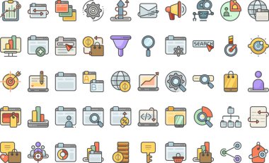 Seo ve çevrimiçi pazarlama simgeleri Düzenlenebilir Vuruşlu Yüksek Kaliteli Vektör Simgeleri Koleksiyonu. Profesyonel ve Yaratıcı Projeler için ideal.