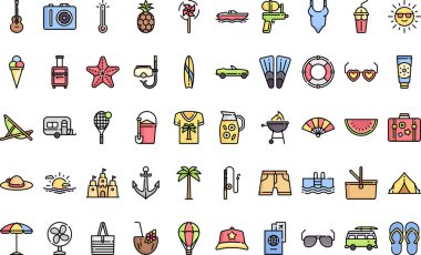 Yaz simgeleri Yüksek Kaliteli Vektör Simgeleri Düzenlenebilir Vuruşla Koleksiyonu. Profesyonel ve Yaratıcı Projeler için ideal.