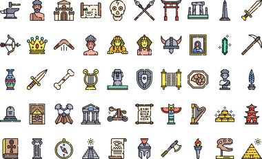 Tarih simgeleri: Düzenlenebilir Vuruşlu Yüksek Kalite Vektör Simgeleri Koleksiyonu. Profesyonel ve Yaratıcı Projeler için ideal.