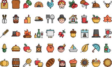 Şükran Günü ikonları Yüksek Kaliteli Vektör Simgeleri Koleksiyonu ve Düzenlenebilir Darbe. Profesyonel ve Yaratıcı Projeler için ideal.