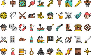 Korsanlar Yüksek Kaliteli Vektör Simgeleri Koleksiyonunu Düzenlenebilir Vuruşla simgeledi. Profesyonel ve Yaratıcı Projeler için ideal.