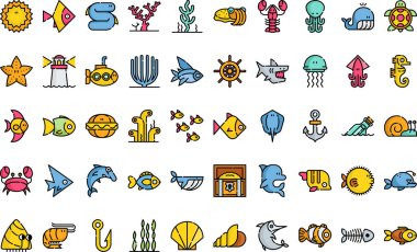 Deniz yaşamı ikonları Yüksek Kalite Vektör Simgeleri Düzenlenebilir Vuruşlar Koleksiyonu. Profesyonel ve Yaratıcı Projeler için ideal.