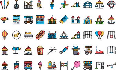 Eğlence parkı simgeleri Düzenlenebilir Vuruşlu Yüksek Kaliteli Vektör Simgeleri Koleksiyonu. Profesyonel ve Yaratıcı Projeler için ideal.
