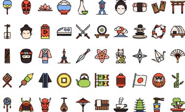 Japonya Yüksek Kaliteli Vektör Simgeleri Koleksiyonunu Düzenlenebilir Vuruşla Simgeler. Profesyonel ve Yaratıcı Projeler için ideal.