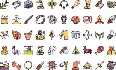 Düzenlenebilir Vuruşlu Tarih Öncesi Simgeler Yüksek Kalite Vektör Simgeleri Koleksiyonu. Profesyonel ve Yaratıcı Projeler için ideal.