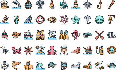 Okyanus simgeleri Yüksek Kalite Vektör Simgeleri Düzenlenebilir Vuruşlar Koleksiyonu. Profesyonel ve Yaratıcı Projeler için ideal.