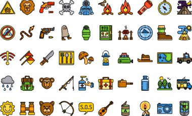 Kamp simgeleri Yüksek Kaliteli Vektör Simgeleri Koleksiyonu Düzenlenebilir Vuruşla. Profesyonel ve Yaratıcı Projeler için ideal.