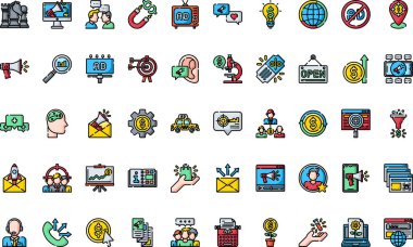 Düzenlenebilir Vuruşlu Yüksek Kalite Vektör Simgeleri Koleksiyonu pazarlama simgeleri. Profesyonel ve Yaratıcı Projeler için ideal.