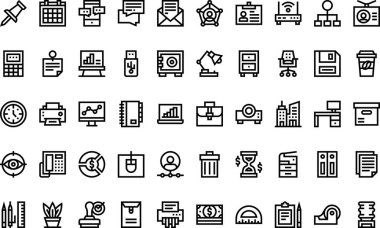 Ofis simgeleri: Düzenlenebilir Vuruşlu Yüksek Kaliteli Vektör Simgeleri Koleksiyonu. Profesyonel ve Yaratıcı Projeler için ideal.