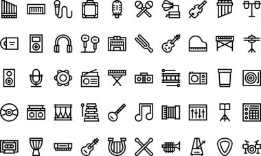 Müzik ve enstrümanlar, Düzenlenebilir Vuruşlu Yüksek Kalite Vektör Simgeleri Koleksiyonunu simgeler. Profesyonel ve Yaratıcı Projeler için ideal.