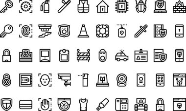 Güvenlik simgeleri: Düzenlenebilir Vuruşlu Yüksek Kaliteli Vektör Simgeleri Koleksiyonu. Profesyonel ve Yaratıcı Projeler için ideal.