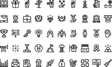 Başarı simgeleri: Düzenlenebilir Vuruşlu Yüksek Kalite Vektör Simgeleri Koleksiyonu. Profesyonel ve Yaratıcı Projeler için ideal.