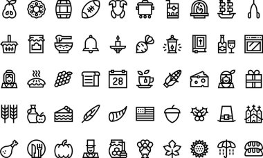 Şükran Günü ikonları Yüksek Kaliteli Vektör Simgeleri Koleksiyonu ve Düzenlenebilir Darbe. Profesyonel ve Yaratıcı Projeler için ideal.