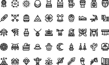 Boho, Düzenlenebilir Vuruşlu Yüksek Kaliteli Vektör Simgeleri Koleksiyonunu simgeler. Profesyonel ve Yaratıcı Projeler için ideal.