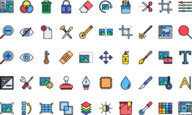 Fotoğraf düzenleme araçları simgeleri Düzenlenebilir Vuruşlu Yüksek Kalite Vektör Simgeleri Koleksiyonu. Profesyonel ve Yaratıcı Projeler için ideal.