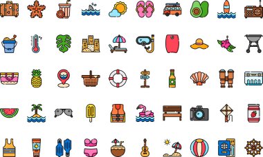 Yaz tatili simgeleri Yüksek Kalite Vektör Simgeleri Düzenlenebilir Vuruşlar Koleksiyonu. Profesyonel ve Yaratıcı Projeler için ideal.