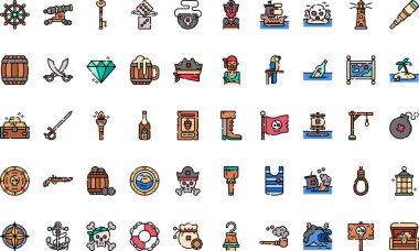 Korsanlar Yüksek Kaliteli Vektör Simgeleri Koleksiyonunu Düzenlenebilir Vuruşla simgeledi. Profesyonel ve Yaratıcı Projeler için ideal.