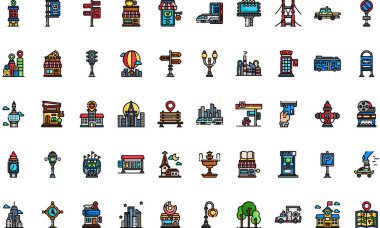 Düzenlenebilir Vuruşlu Şehir Simgeleri Yüksek Kalite Vektör Simgeleri Koleksiyonu. Profesyonel ve Yaratıcı Projeler için ideal.