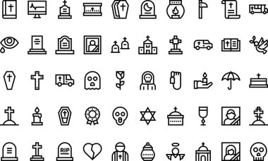 Düzenlenebilir Vuruşlu Cenaze Simgeleri Yüksek Kalite Vektör Simgeleri Koleksiyonu. Profesyonel ve Yaratıcı Projeler için ideal.