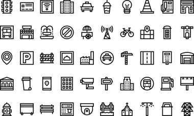 Şehir yaşamı simgeleri Yüksek Kalite Vektör Simgeleri Düzenlenebilir Vuruşlar Koleksiyonu. Profesyonel ve Yaratıcı Projeler için ideal.