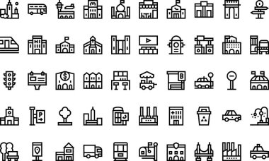 Düzenlenebilir Vuruşlu Şehir Simgeleri Yüksek Kalite Vektör Simgeleri Koleksiyonu. Profesyonel ve Yaratıcı Projeler için ideal.