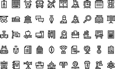 Yüksek Kaliteli Vektör Simgeleri Koleksiyonu Düzenlenebilir Vuruşlu lise simgeleri. Profesyonel ve Yaratıcı Projeler için ideal.