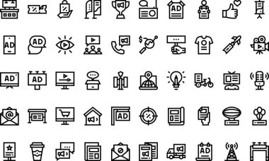 Reklam simgeleri Düzenlenebilir Vuruşlu Yüksek Kaliteli Vektör Simgeleri Koleksiyonu. Profesyonel ve Yaratıcı Projeler için ideal.