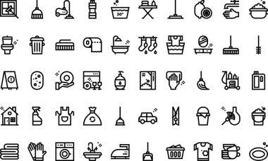 Düzenlenebilir Vuruşla Yüksek Kalite Vektör Simgeleri Koleksiyonu Temizleniyor. Profesyonel ve Yaratıcı Projeler için ideal.