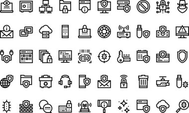 Düzenlenebilir Vuruşlu Yüksek Kaliteli Vektör Simgeleri Koleksiyonu internet güvenlik simgeleri. Profesyonel ve Yaratıcı Projeler için ideal.
