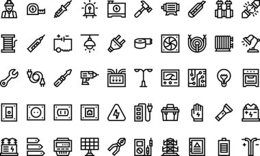 Elektrikçi araçları ve ögeler Yüksek Kaliteli Vektör Simgeleri Koleksiyonu Düzenlenebilir Vuruşla. Profesyonel ve Yaratıcı Projeler için ideal.