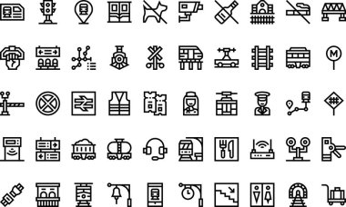 Demiryolu simgeleri Düzenlenebilir Vuruşlu Yüksek Kaliteli Vektör Simgeleri Koleksiyonu. Profesyonel ve Yaratıcı Projeler için ideal.