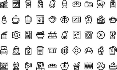 Breakfast simgeleri Yüksek Kaliteli Vektör Simgeleri Koleksiyonu Düzenlenebilir Vuruşlu. Profesyonel ve Yaratıcı Projeler için ideal.