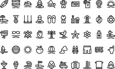 Düzenlenebilir Vuruşlu Yüksek Kaliteli Sörf Simgeleri Koleksiyonu. Profesyonel ve Yaratıcı Projeler için ideal.