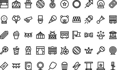 Düzenlenebilir Vuruşlu Sirk Simgeleri Yüksek Kaliteli Vektör Simgeleri Koleksiyonu. Profesyonel ve Yaratıcı Projeler için ideal.