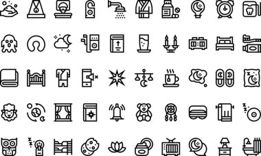 Düzenlenebilir Vuruşlu Yüksek Kalite Vektör Simgeleri Koleksiyonu uyku zamanı. Profesyonel ve Yaratıcı Projeler için ideal.