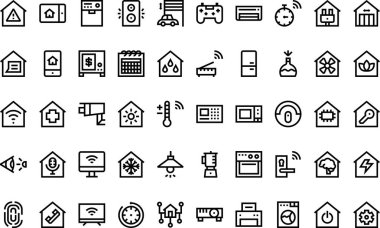 Düzenlenebilir Vuruşlu Akıllı ev simgeleri Yüksek Kaliteli Vektör Simgeleri Koleksiyonu. Profesyonel ve Yaratıcı Projeler için ideal.