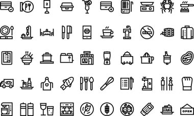 Düzenlenebilir Vuruşlu Restoran simgeleri Yüksek Kalite Vektör Simgeleri Koleksiyonu. Profesyonel ve Yaratıcı Projeler için ideal.