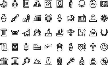 Tarih simgeleri: Düzenlenebilir Vuruşlu Yüksek Kalite Vektör Simgeleri Koleksiyonu. Profesyonel ve Yaratıcı Projeler için ideal.