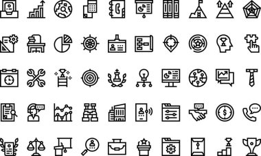 Strateji ve yönetim simgeleri Düzenlenebilir Vuruşlu Yüksek Kalite Vektör Simgeleri Koleksiyonu. Profesyonel ve Yaratıcı Projeler için ideal.