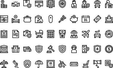Sigorta simgeleri: Düzenlenebilir Vuruşlu Yüksek Kaliteli Vektör Simgeleri Koleksiyonu. Profesyonel ve Yaratıcı Projeler için ideal