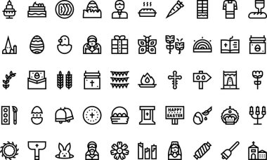 Paskalya Günü simgeleri Yüksek Kaliteli Vektör Simgeleri Koleksiyonu Düzenlenebilir Vuruşlu. Profesyonel ve Yaratıcı Projeler için ideal