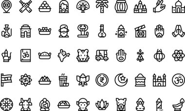 Hindistan Yüksek Kaliteli Vektör Simgeleri Koleksiyonunu Düzenlenebilir Vuruşla simgeliyor. Profesyonel ve Yaratıcı Projeler için ideal