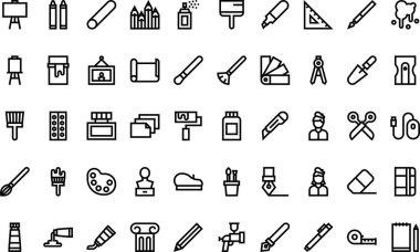 Düzenlenebilir Vuruşlu Yüksek Kaliteli Vektör Simgeleri Koleksiyonu sanat stüdyosu simgeleri. Profesyonel ve Yaratıcı Projeler için ideal.