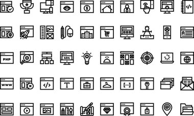 Web tasarım simgeleri Düzenlenebilir Vuruşlu Yüksek Kaliteli Vektör Simgeleri Koleksiyonu. Profesyonel ve Yaratıcı Projeler için ideal.