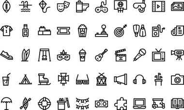 Entertainment Yüksek Kaliteli Vektör Simgeleri Koleksiyonu Düzenlenebilir Darbe ile. Profesyonel ve Yaratıcı Projeler için ideal.