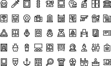 Müze simgeleri: Düzenlenebilir Vuruşlu Yüksek Kalite Vektör Simgeleri Koleksiyonu. Profesyonel ve Yaratıcı Projeler için ideal.