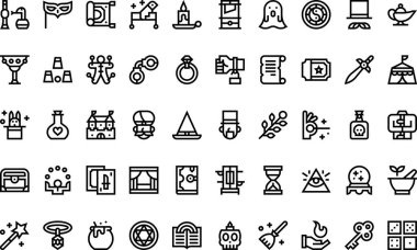 Düzenlenebilir Vuruşlu Sihirli Simgeler Yüksek Kaliteli Vektör Simgeleri Koleksiyonu. Profesyonel ve Yaratıcı Projeler için ideal.