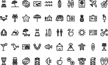 Hawaii ikonları Yüksek Kalite Vektör Simgeleri Düzenlenebilir Vuruşlar Koleksiyonu. Profesyonel ve Yaratıcı Projeler için ideal.