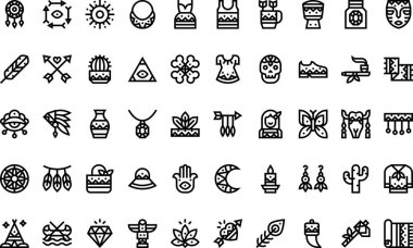 Boho, Düzenlenebilir Vuruşlu Yüksek Kaliteli Vektör Simgeleri Koleksiyonunu simgeler. Profesyonel ve Yaratıcı Projeler için ideal.