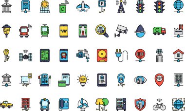 Düzenlenebilir Vuruşlu Akıllı Şehir Simgeleri Yüksek Kalite Vektör Simgeleri Koleksiyonu. Profesyonel ve Yaratıcı Projeler için ideal.
